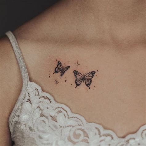 collar bone small butterfly tattoo on chest|Beautiful Butterfly Tattoo Ideas for Collar Bone